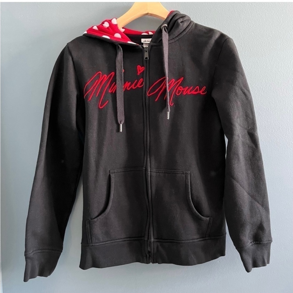 Womens Black Disney attire‎ Minnie Mouse Ears Black Hoodie Full Zip Sweatshirt S